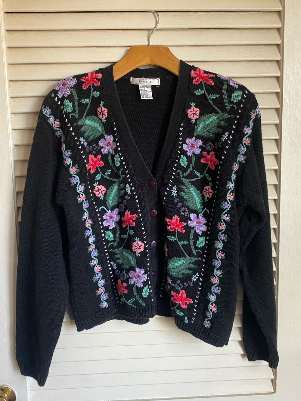 Lise J Cottagecore Vintage Floral Embroidery Knit Cardigan
